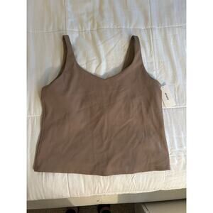 NWT Spanx Ribbed 2 In 1 Tank Top Driftwood Beige Athletic Yoga Sz Large Minimal